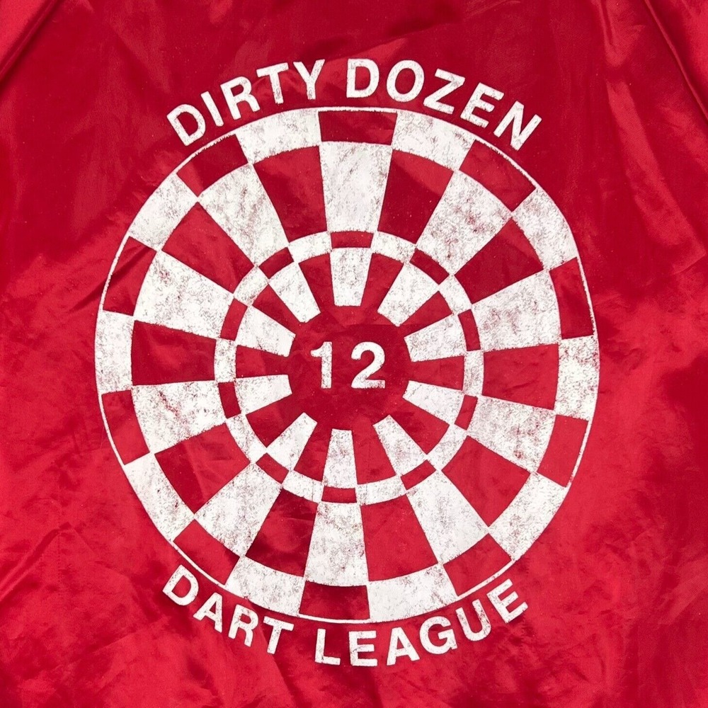 Vintage Auburn Bomber Jacket Men's LARGE Satin Snap - Dirty Dozen Dart League - Picture 2 of 12